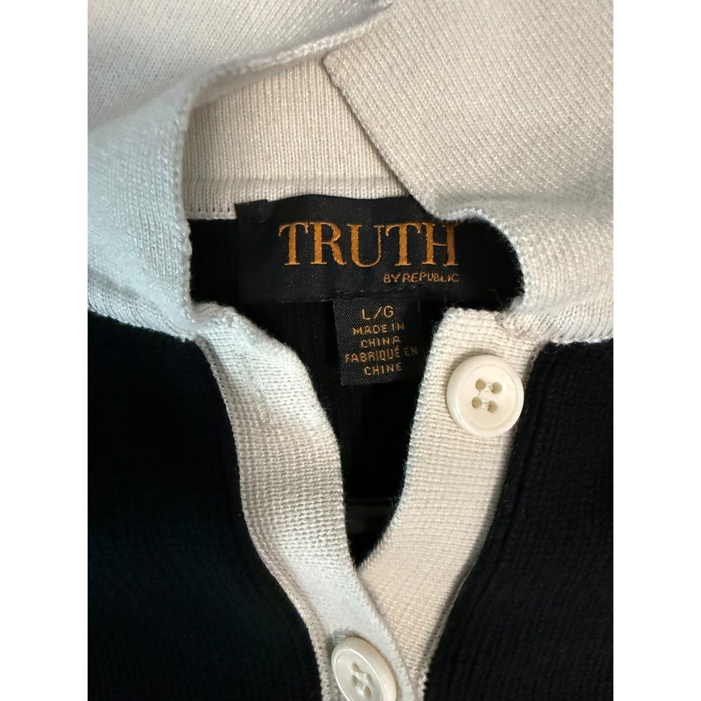 Truth by Republic Womens Knit Polo Sweater Black Cream Contrast Collar Large - Picture 3 of 5